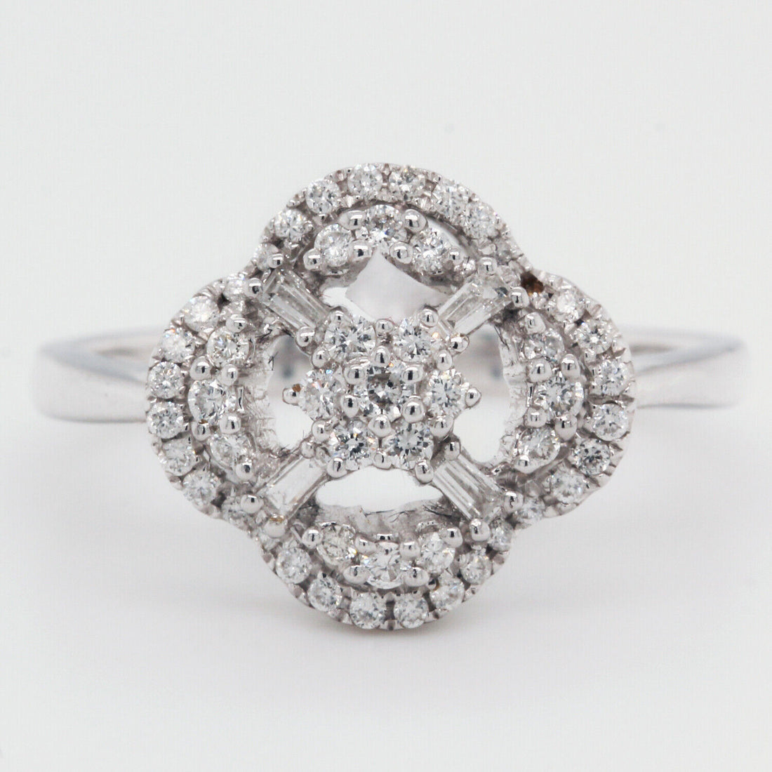 Round Diamonds and Baguettes Rose Ring 0.37 TCW 18k White Gold
