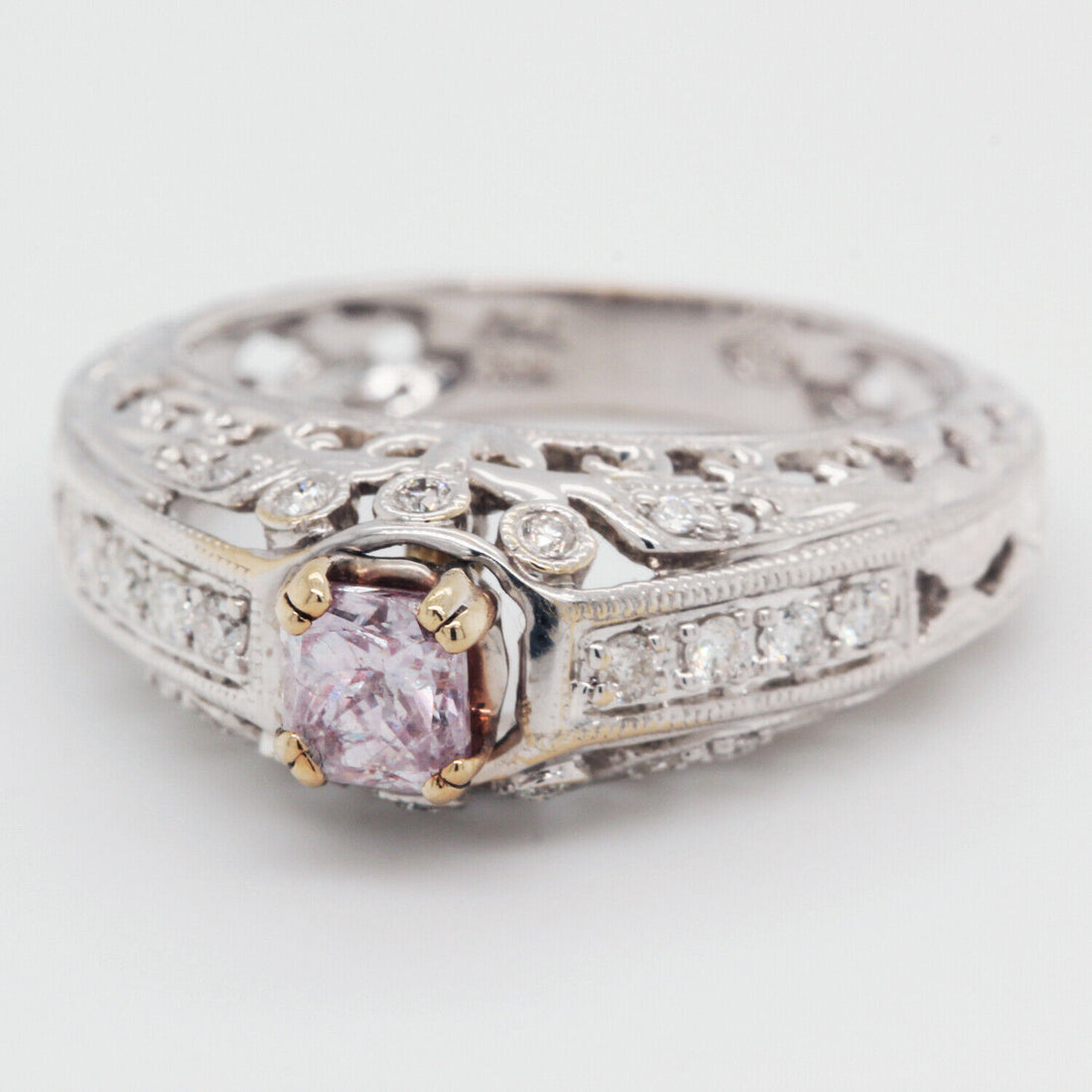 Natural Fancy Pink Diamond Engagement Ring 0.99 TCW 18K White Gold