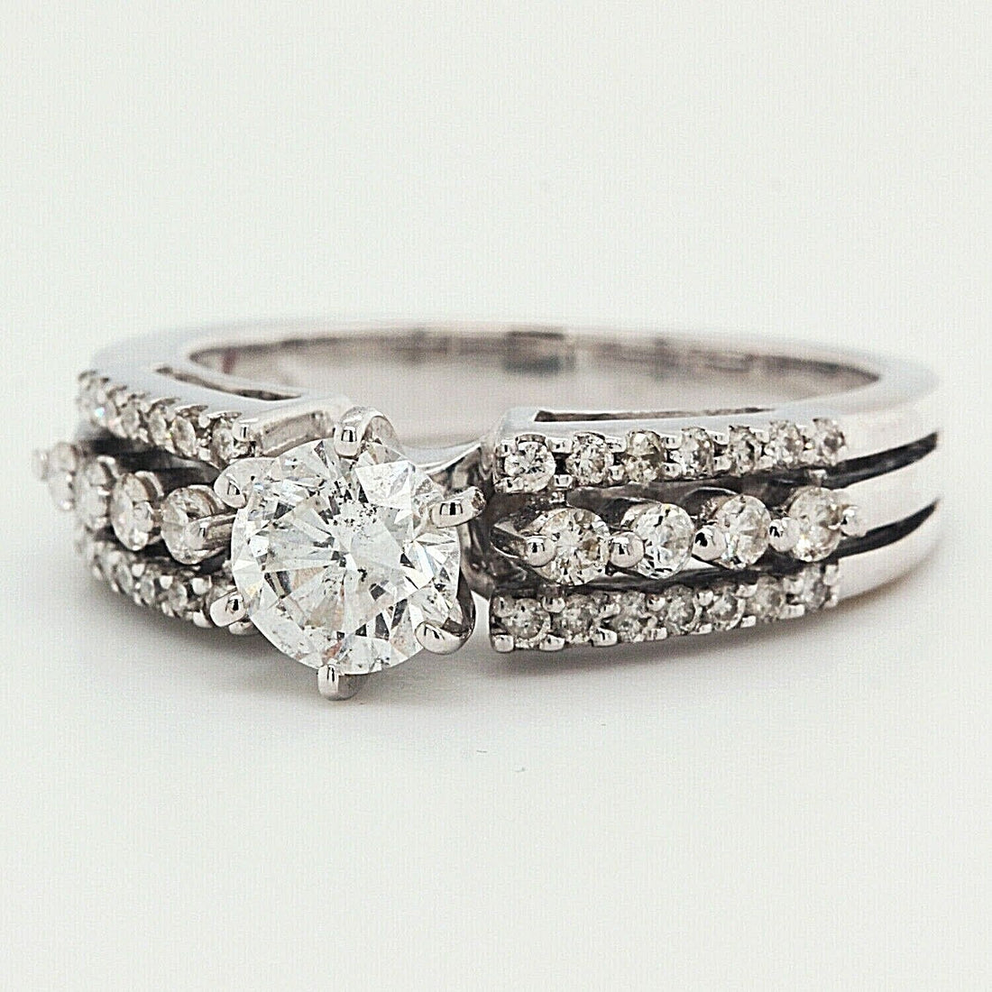 Round Engagement Ring With Accents Clarity Enhanced 1.25 TCW 14k White Gold