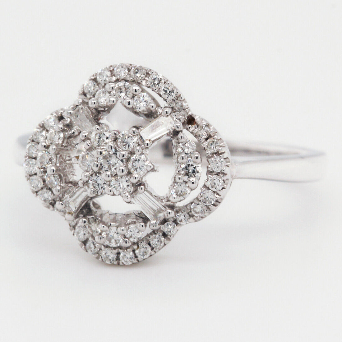 Round Diamonds and Baguettes Rose Ring 0.37 TCW 18k White Gold