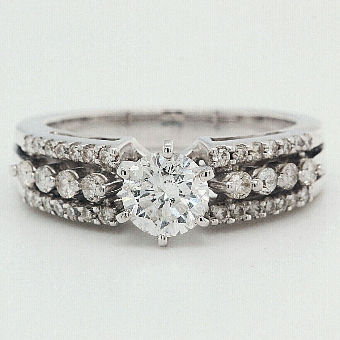Round Engagement Ring With Accents Clarity Enhanced 1.25 TCW 14k White Gold