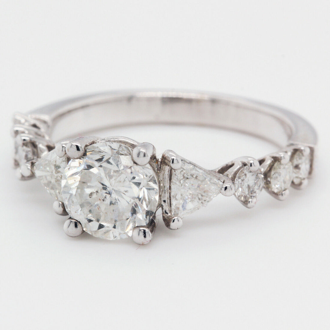 Diamond Engagement Ring Triangle Side Stones Clarity Enhanced 2.14 TCW 14 KW