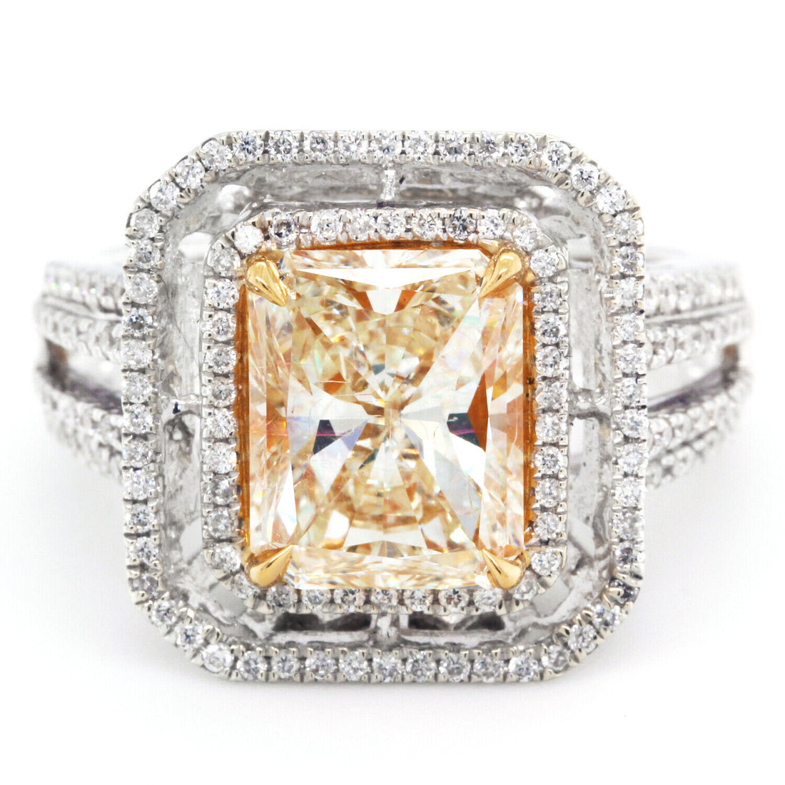 3.65ct Fancy Yellow Diamond Halo ring Radiant Cut Diamond Engagement Ring