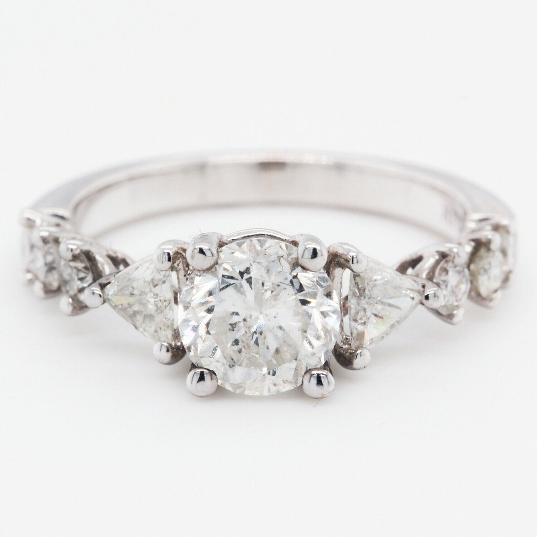 Diamond Engagement Ring Triangle Side Stones Clarity Enhanced 2.14 TCW 14 KW