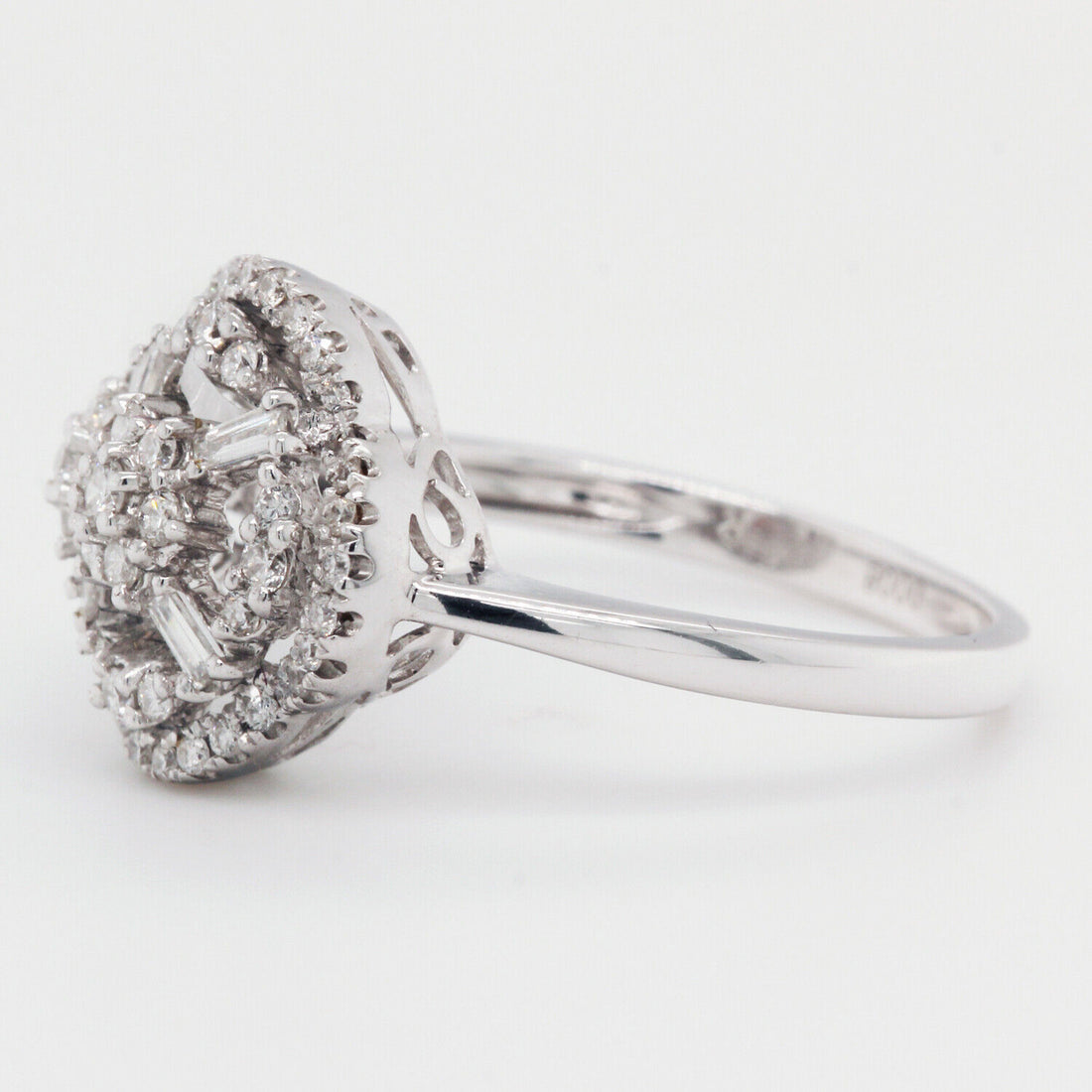 Round Diamonds and Baguettes Rose Ring 0.37 TCW 18k White Gold