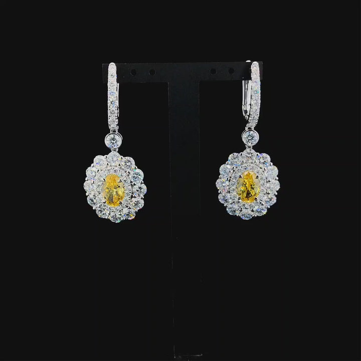 Lab-grown 8.45ct t/w white and yellow diamond 14K Drop earrings.