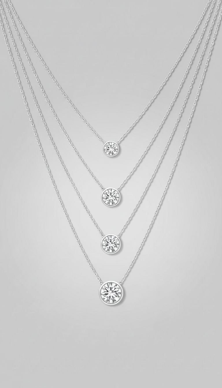 Lab Grown 1.00Ct - 5.00cts Round Bezel Set Diamond Necklace in 14k W/G and Y/G