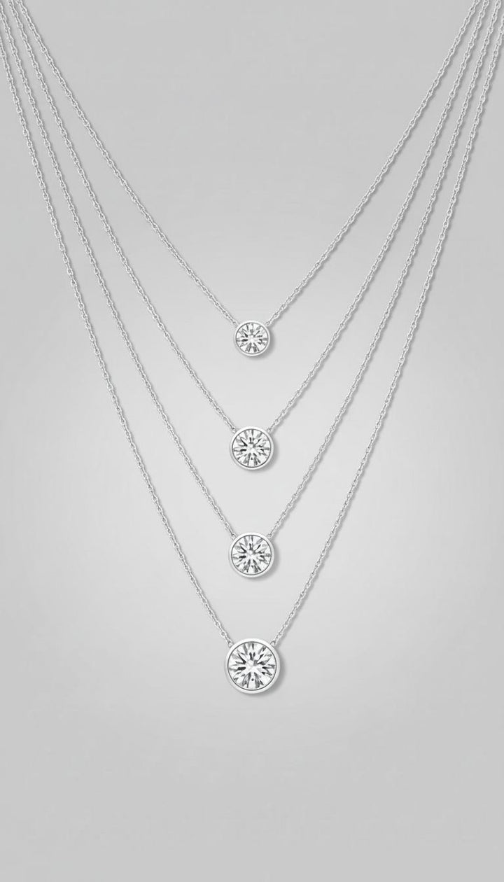 Lab Grown 1.00Ct - 5.00cts Round Bezel Set Diamond Necklace in 14k W/G and Y/G