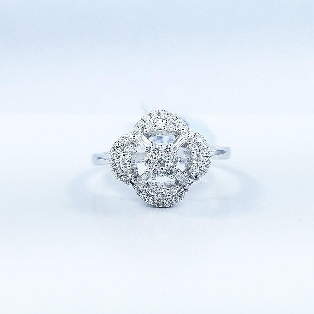 0.37ct t/w Round Diamonds and Baguettes Rose Ring in 18k White Gold