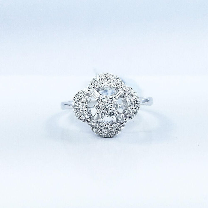 0.37ct t/w Round Diamonds and Baguettes Rose Ring in 18k White Gold