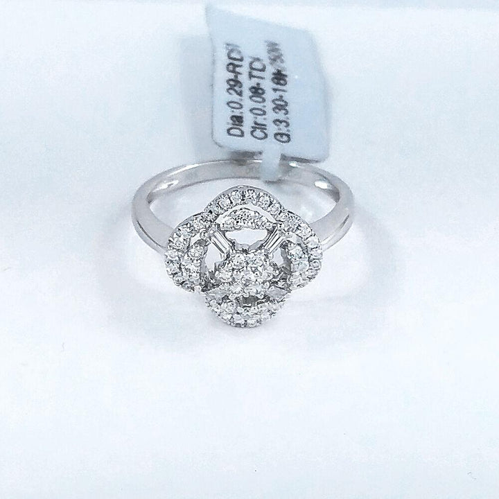 0.37ct t/w Round Diamonds and Baguettes Rose Ring in 18k White Gold