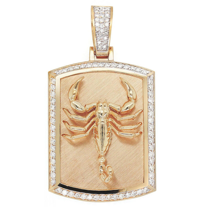 1.31ct Dog Tag with Scorpion natural Diamond Pendant G-H SI1 in 14K Yellow Gold