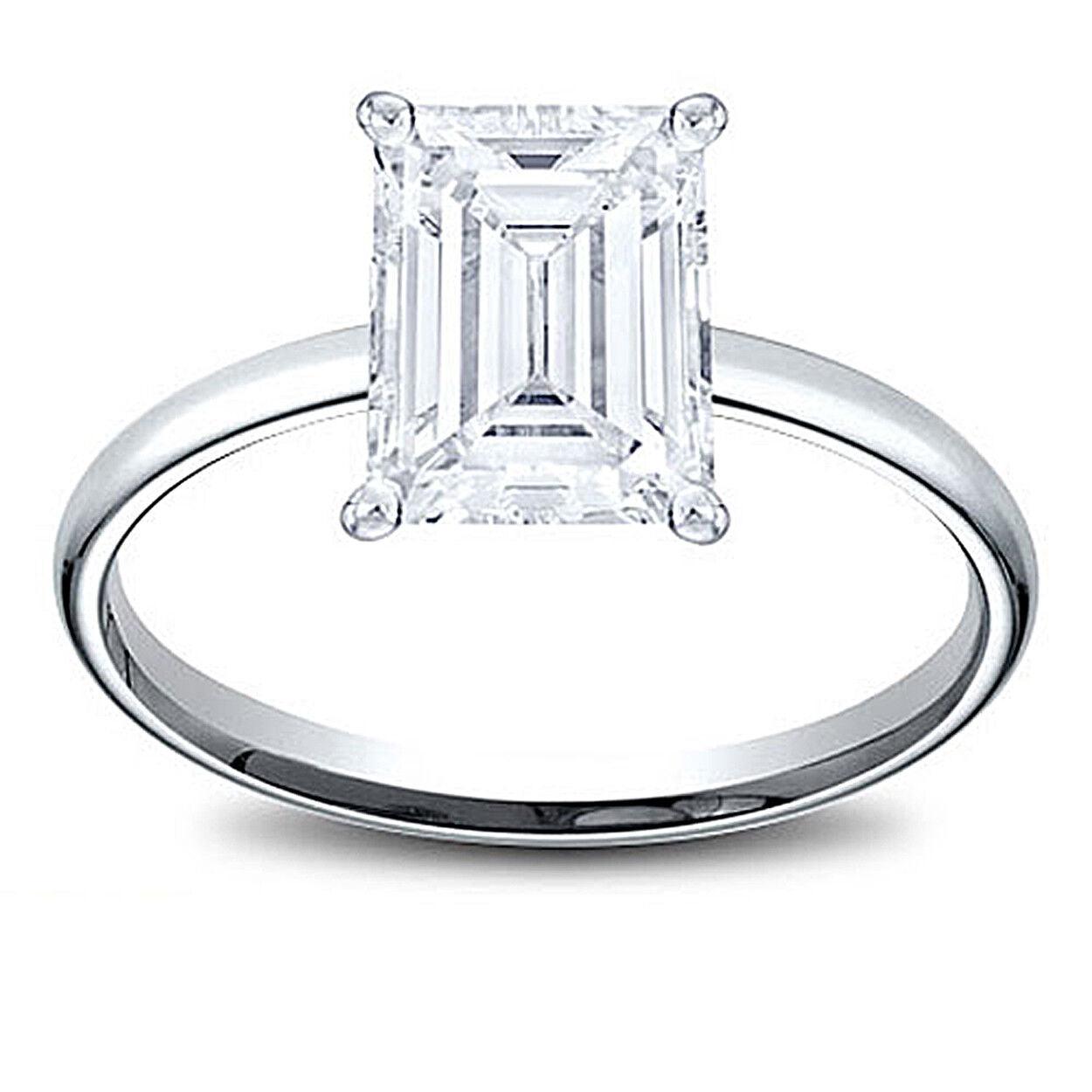 14K Gold Lab Grown 2.00ct Emerald Cut Diamond Solitaire Engagement Ring E-VS2