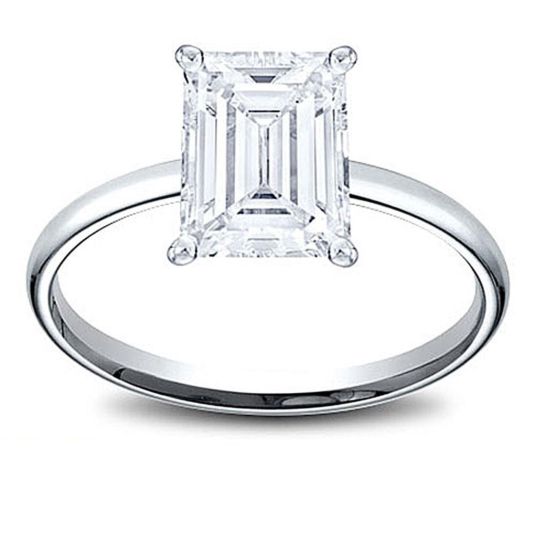 14K Gold Lab Grown 2.00ct Emerald Cut Diamond Solitaire Engagement Ring E-VS2
