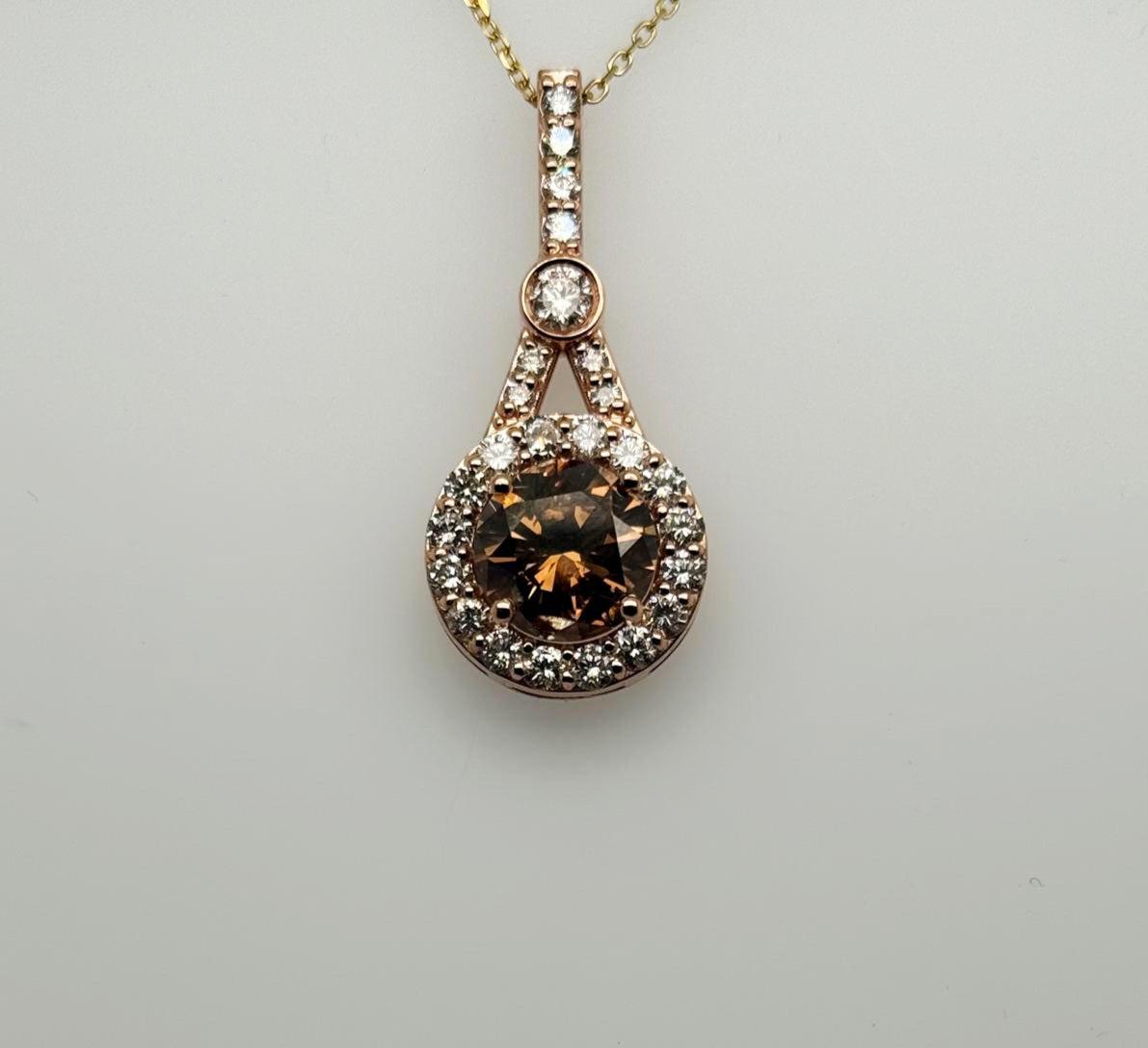 14k Rose Gold Pendant with 5.07ct Brown Diamond and Halo