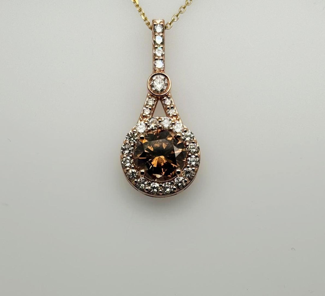 14k Rose Gold Pendant with 5.07ct Brown Diamond and Halo