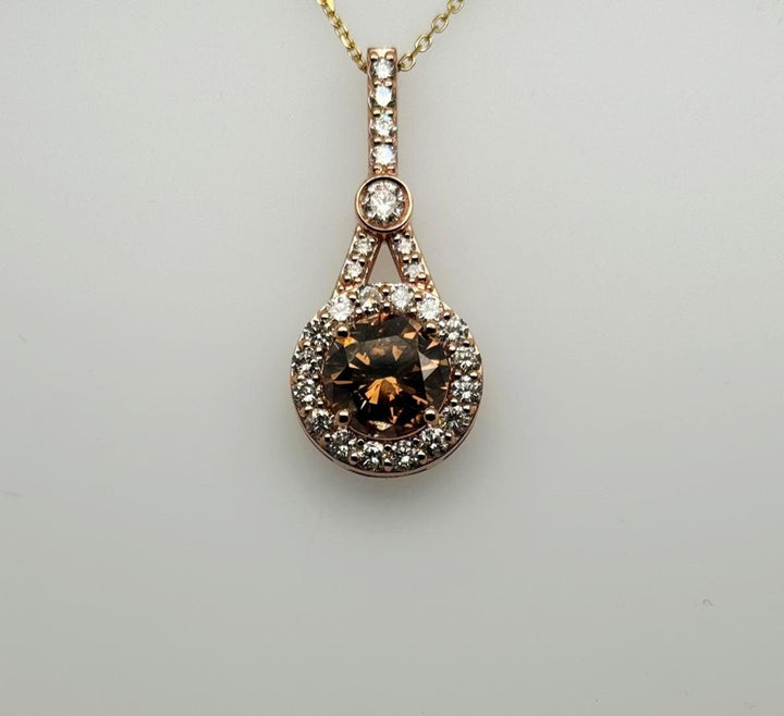 14k Rose Gold Pendant with 5.07ct Brown Diamond and Halo