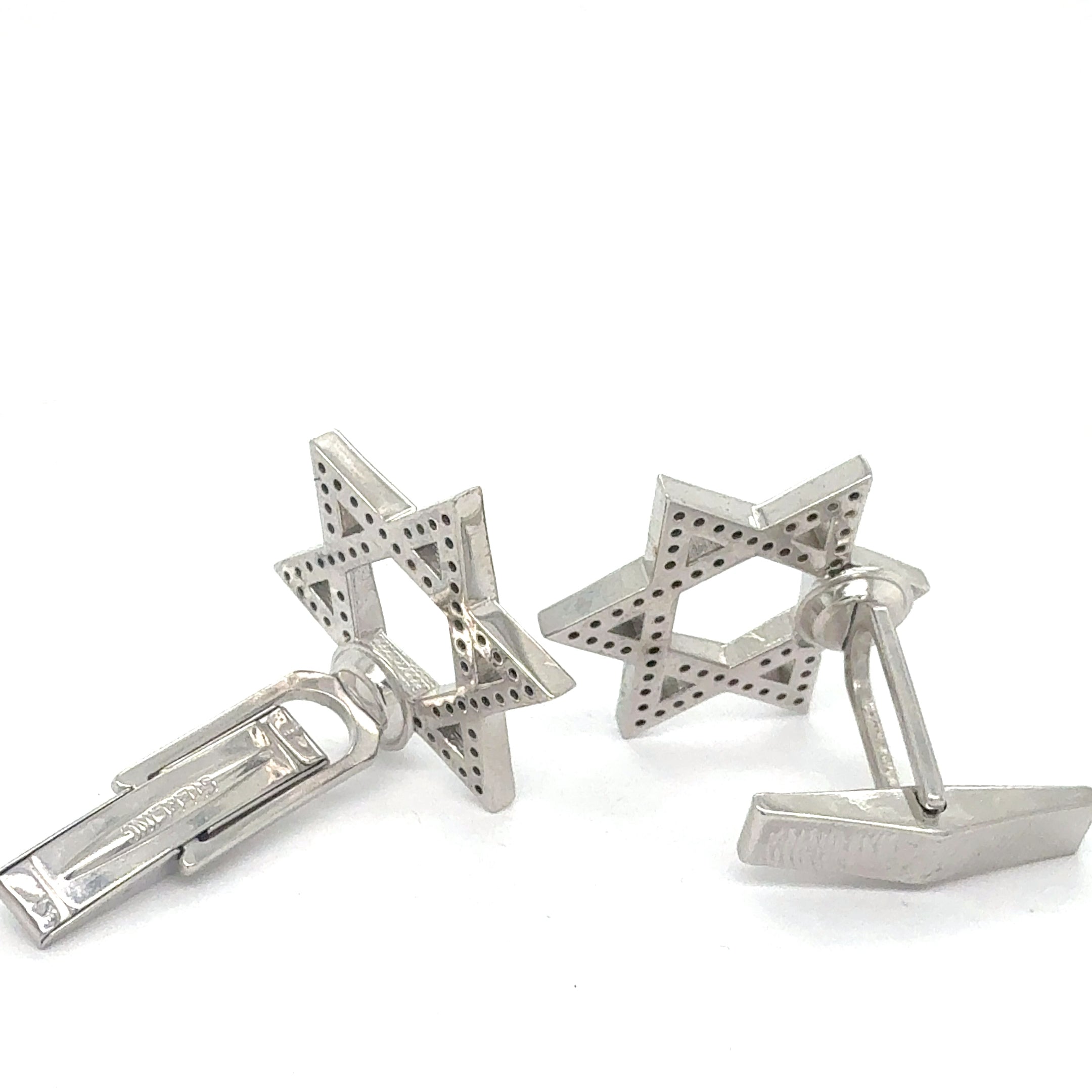 14k Gold 0.55ct Lab-Grown Diamond & Sapphire Magen David Cufflinks