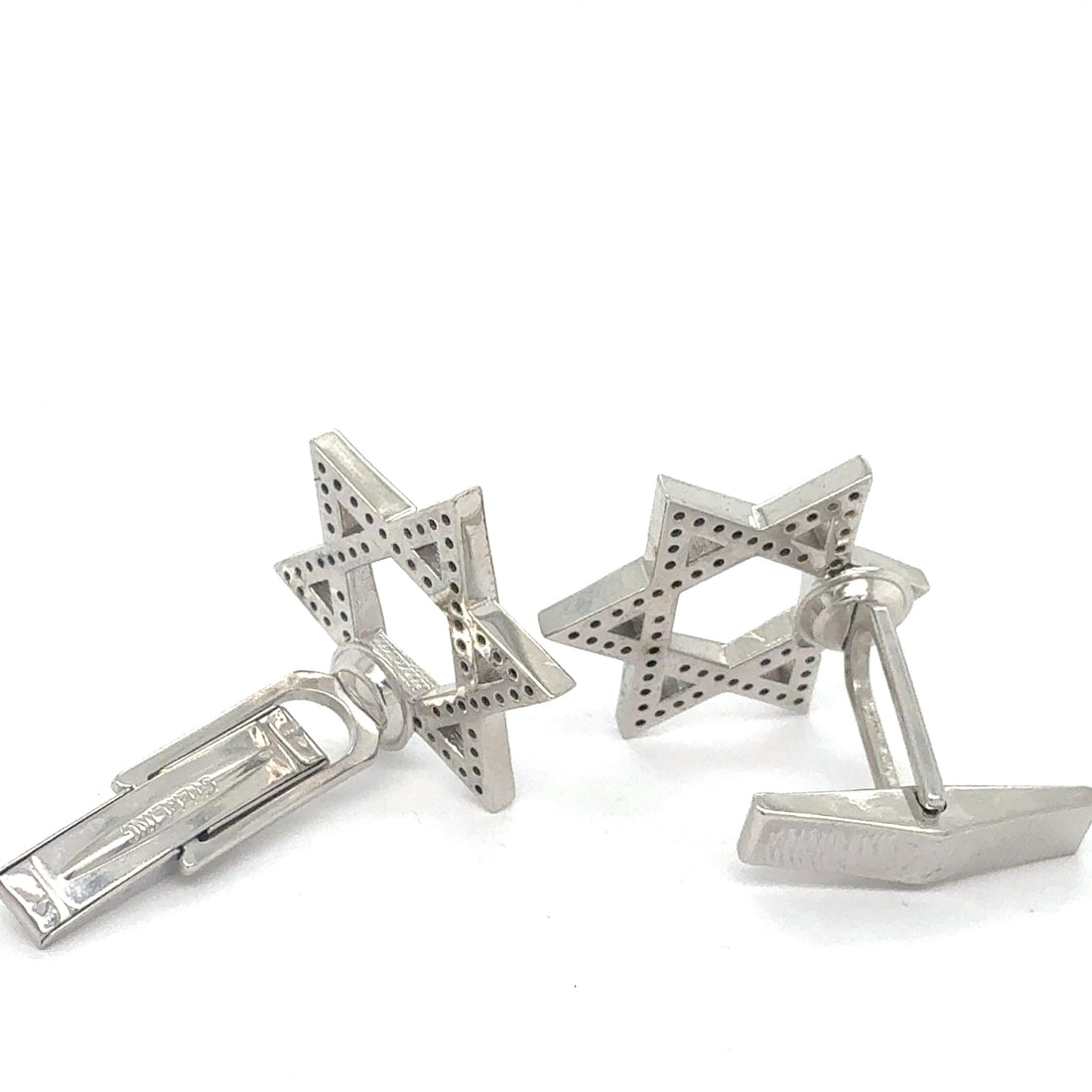 14k Gold 0.55ct Lab-Grown Diamond & Sapphire Magen David Cufflinks