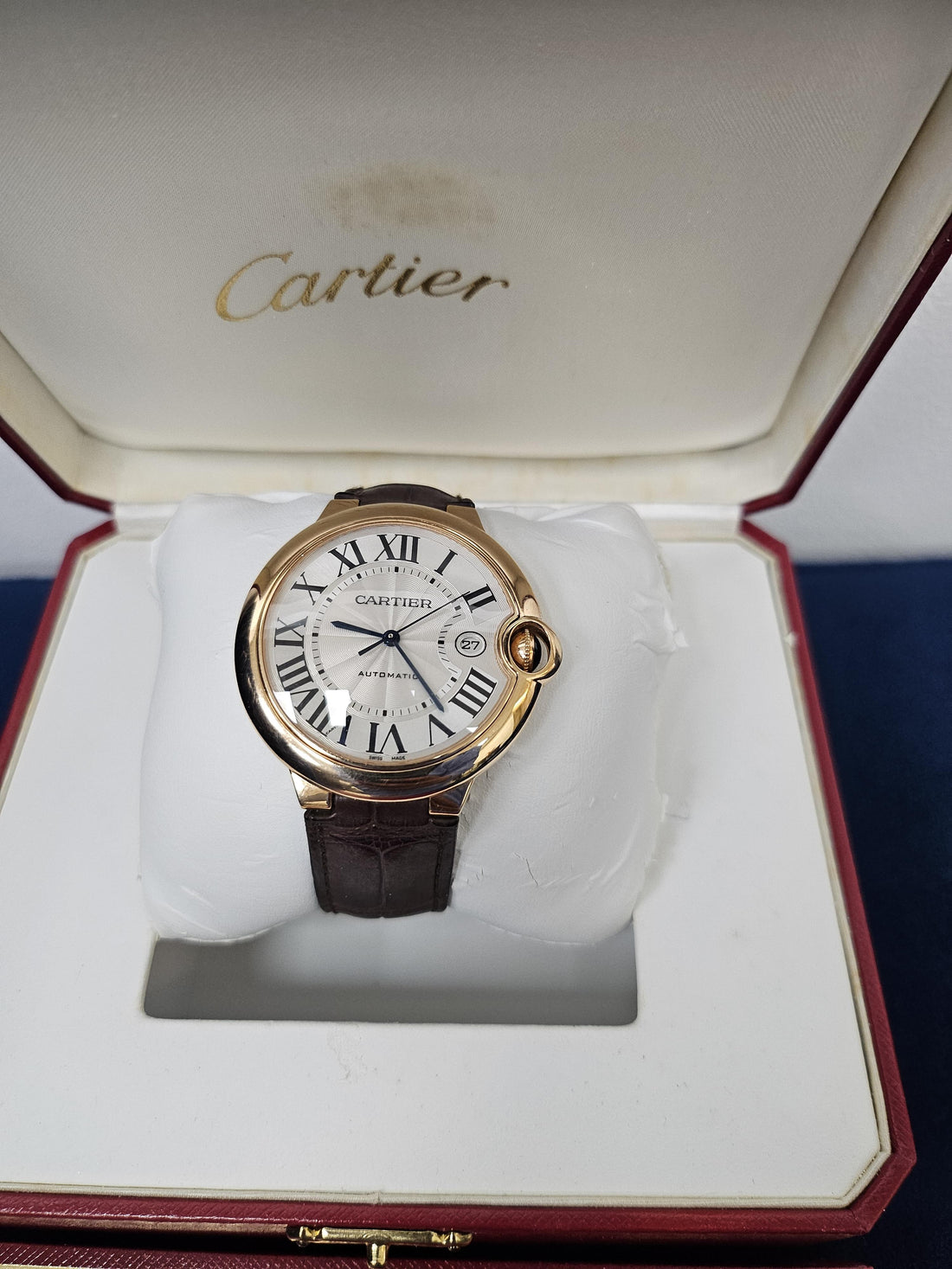 Cartier Ballon Bleu 42mm Rose Gold Watch with Leather Strap