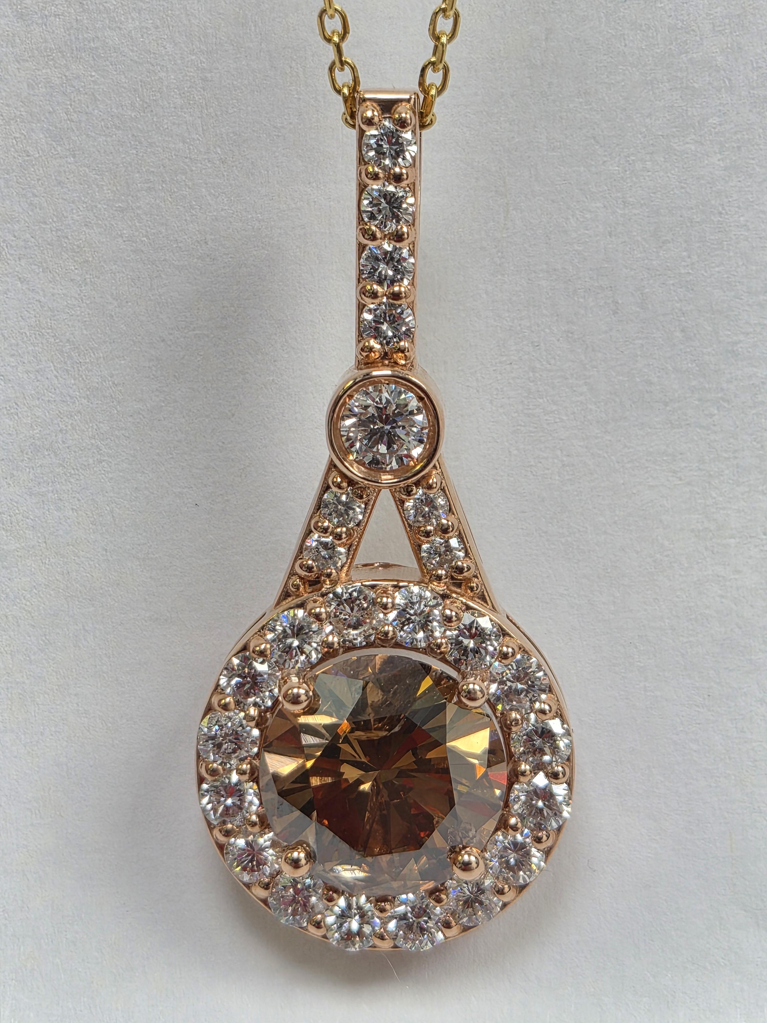 14k Rose Gold Pendant with 5.07ct Brown Diamond and Halo