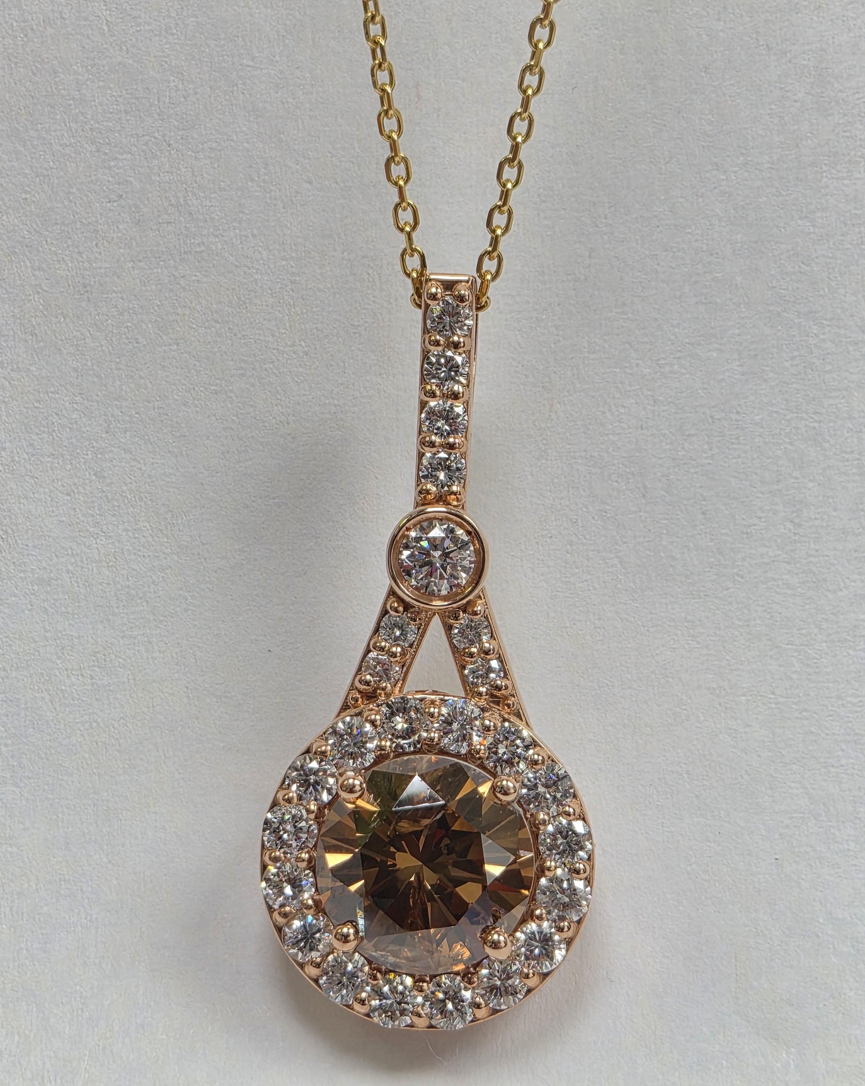14k Rose Gold Pendant with 5.07ct Brown Diamond and Halo