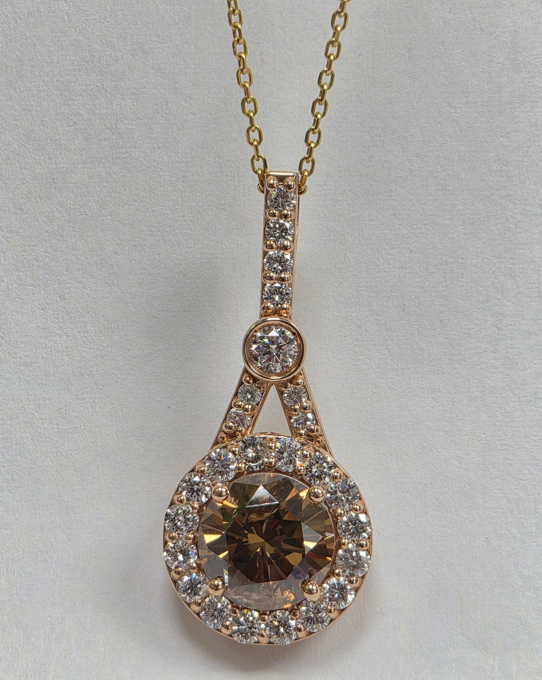 14k Rose Gold Pendant with 5.07ct Brown Diamond and Halo