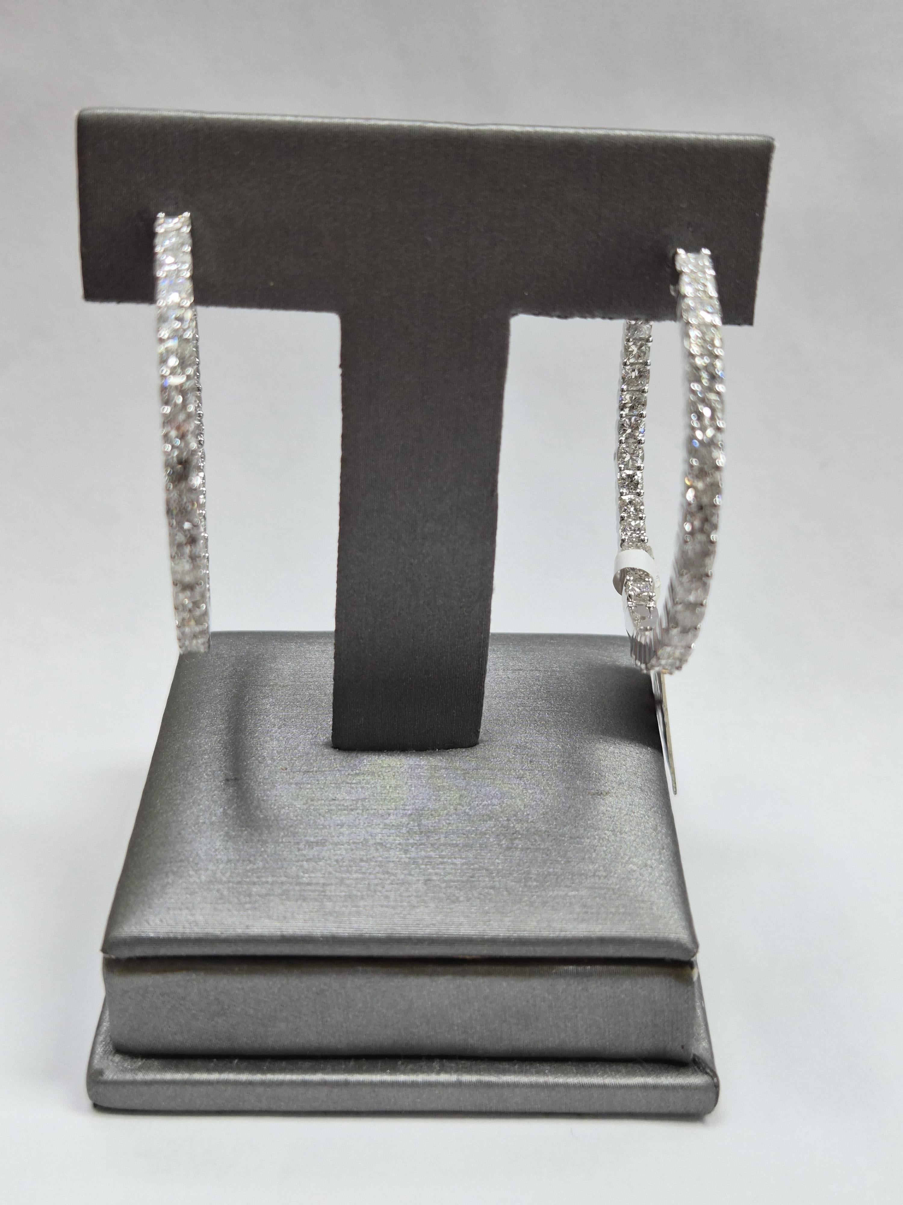 Lab Grown 9.52Ct Round Diamond Hoop Earrings White Gold 14K