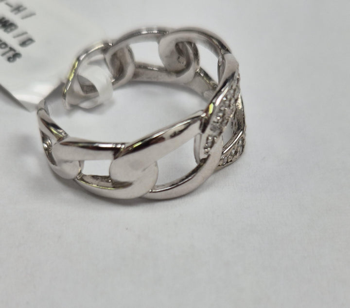 14k White Gold Chain-Link Ring with 0.21ct Diamonds Size 7
