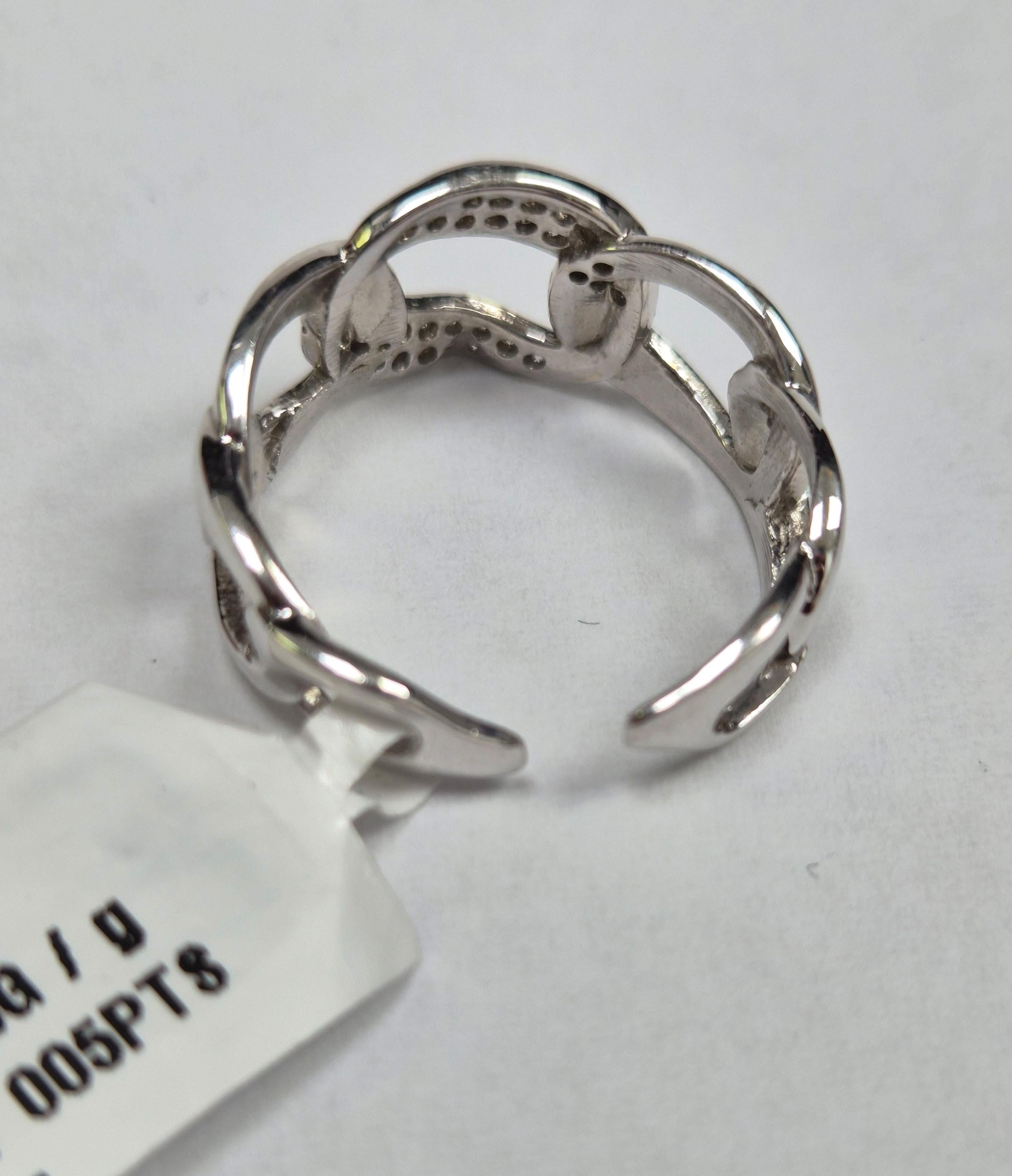 14k White Gold Chain-Link Ring with 0.21ct Diamonds Size 7