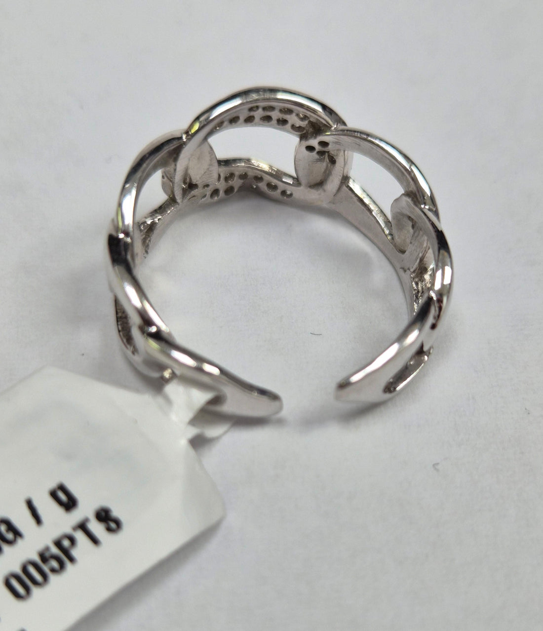 14k White Gold Chain-Link Ring with 0.21ct Diamonds Size 7