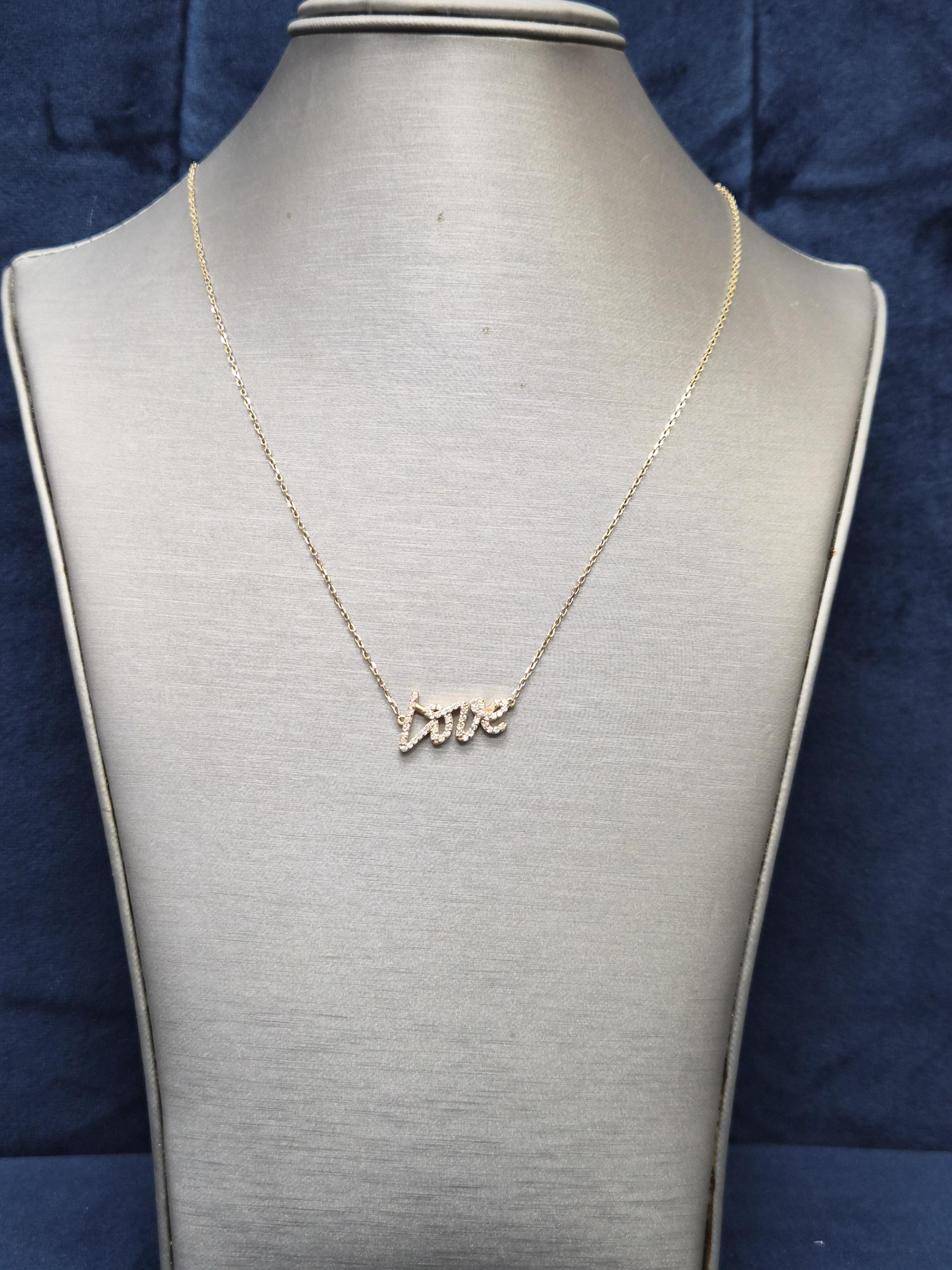 Valentine's Day! 14k Yellow Gold "Love" Necklace with 0.29ct Diamonds