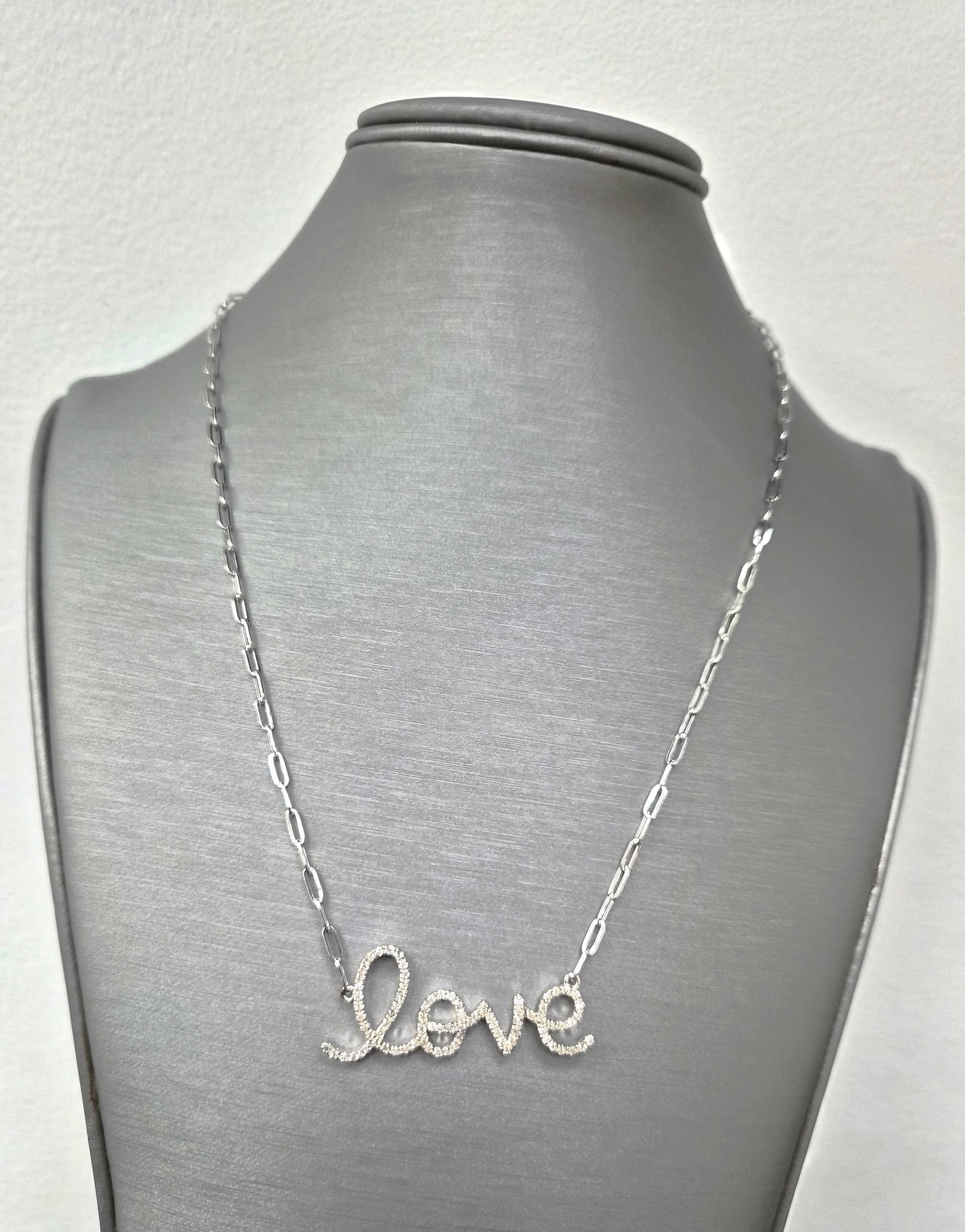 Valentine's Day! 14k White Gold Diamond "Love" Pendant Necklace 16" SI1 G Grade