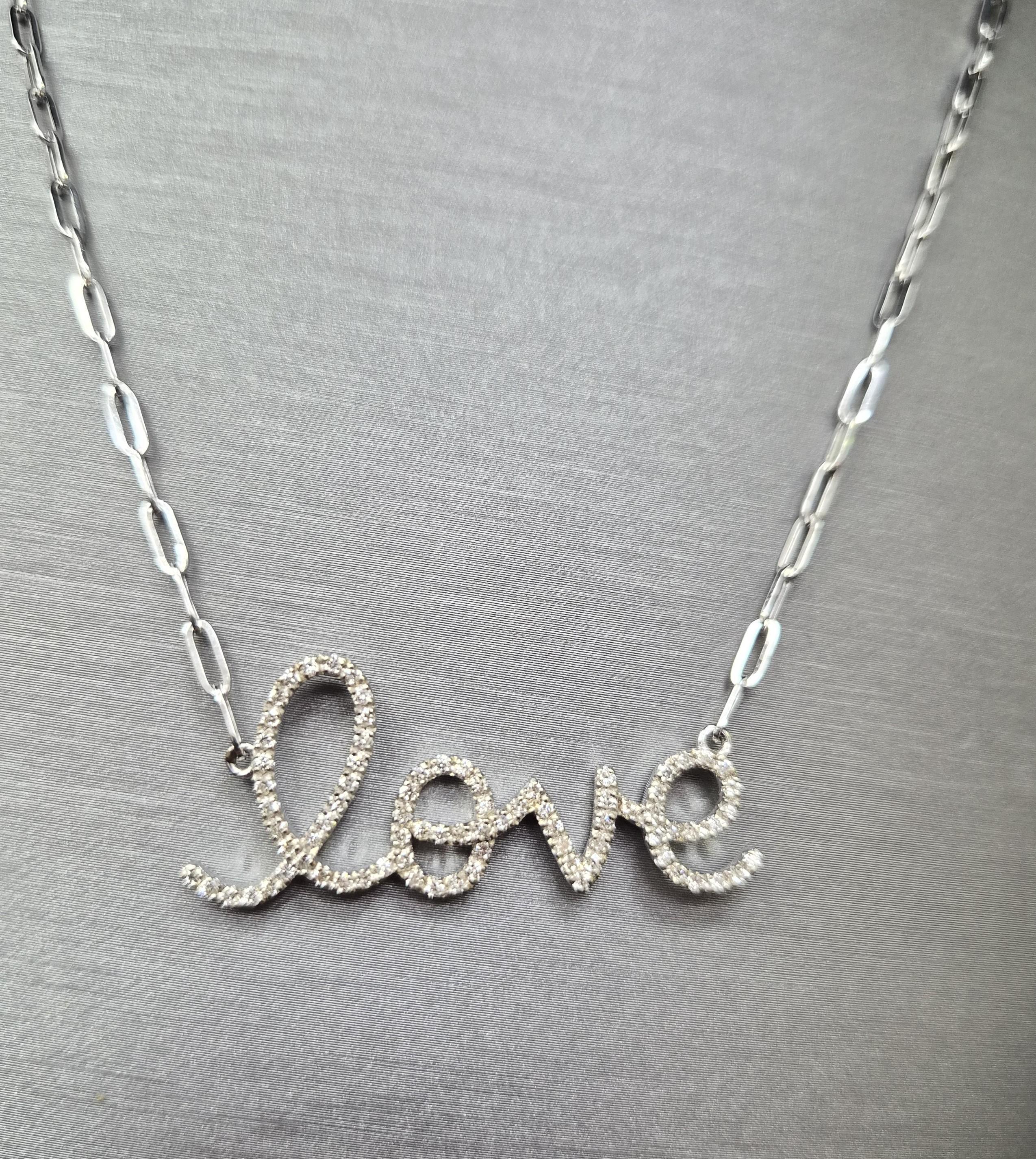 Valentine's Day! 14k White Gold Diamond "Love" Pendant Necklace 16" SI1 G Grade