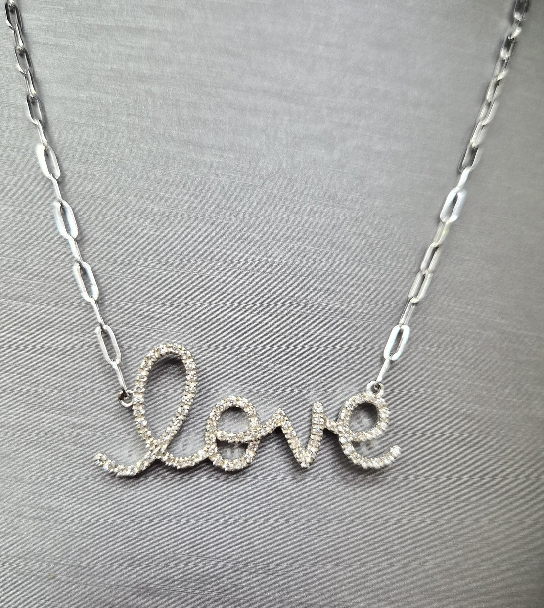 Valentine's Day! 14k White Gold Diamond "Love" Pendant Necklace 16" SI1 G Grade