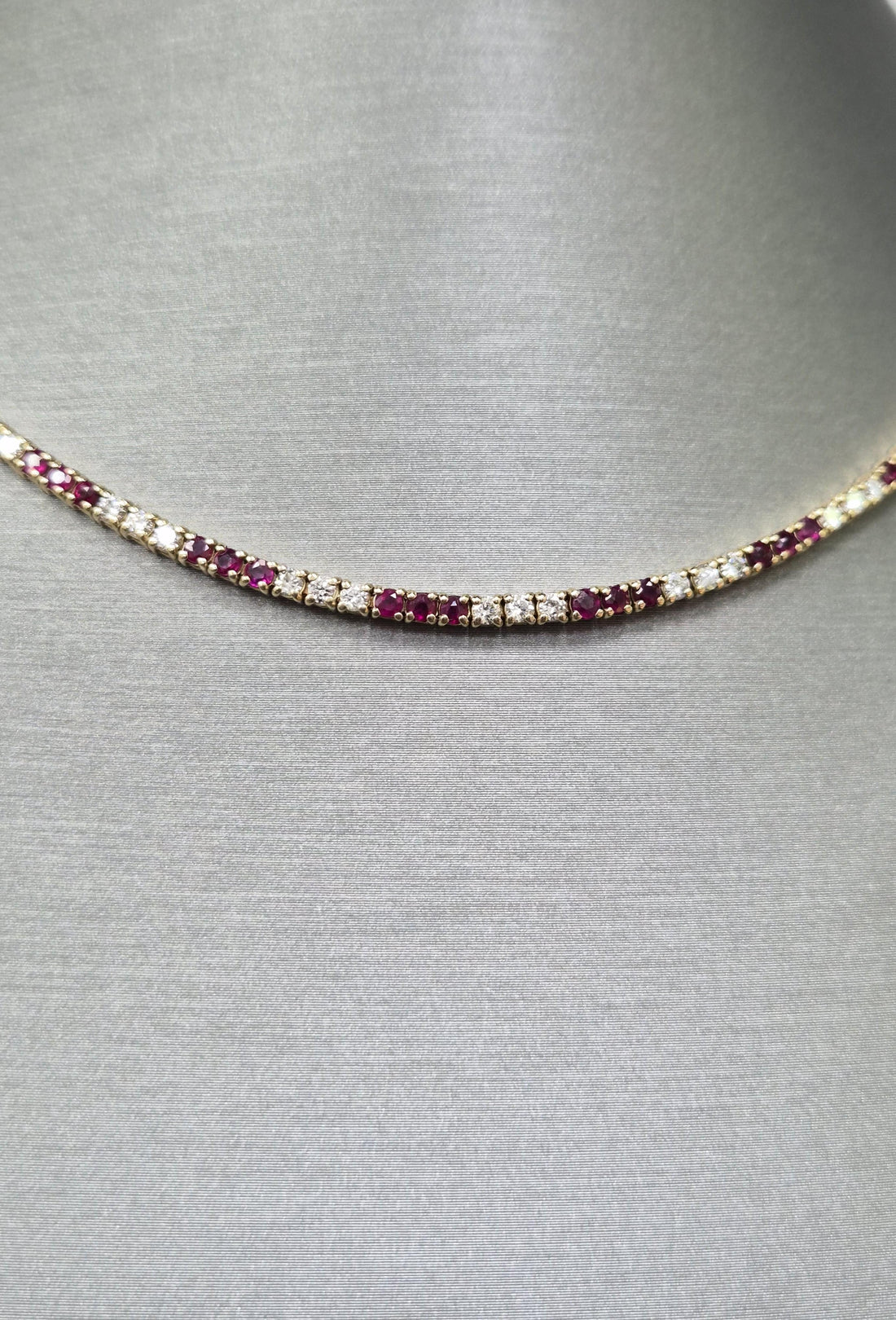 Valentine's day! Natural 14k Yellow Gold Necklace with Diamonds and Rubies
