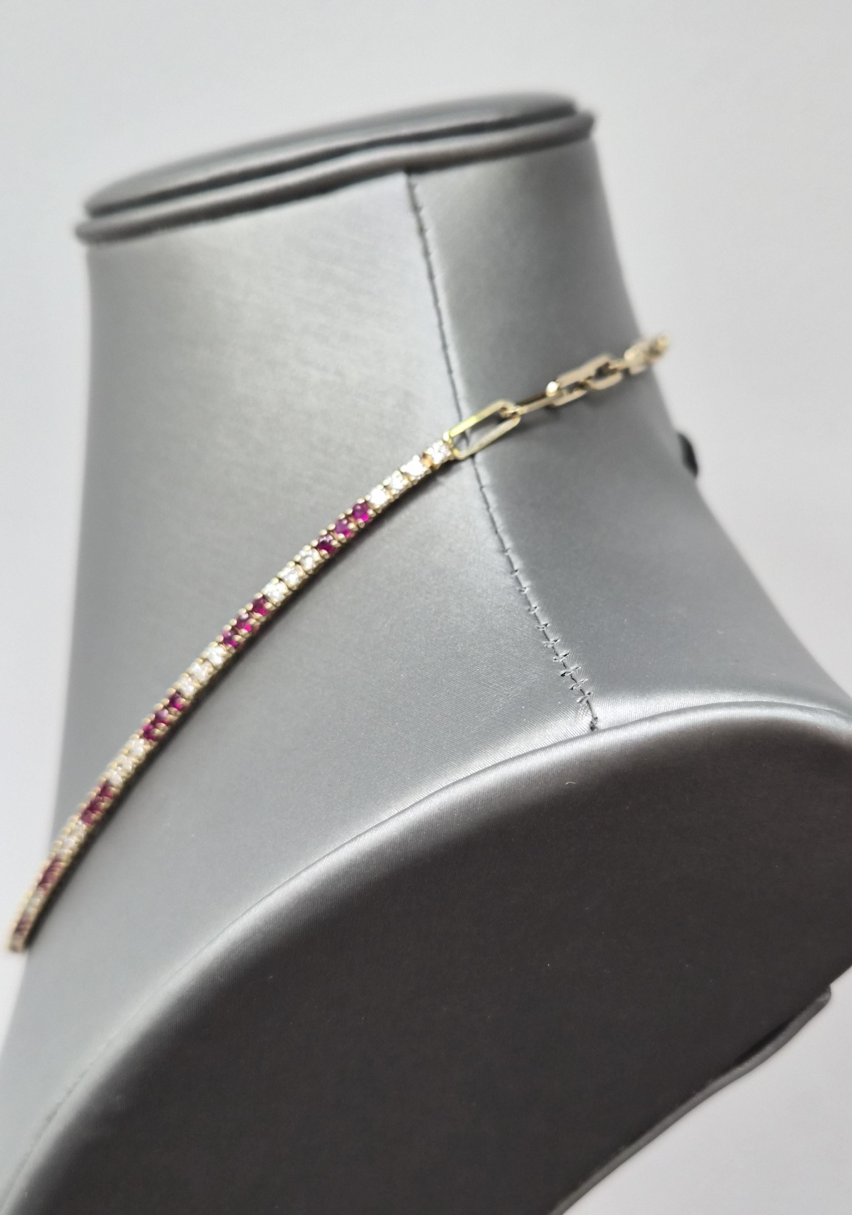 Valentine's day! Natural 14k Yellow Gold Necklace with Diamonds and Rubies