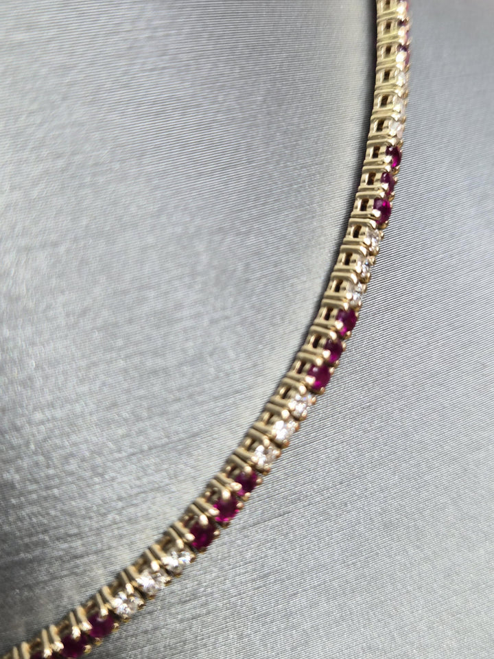 Valentine's day! Natural 14k Yellow Gold Necklace with Diamonds and Rubies