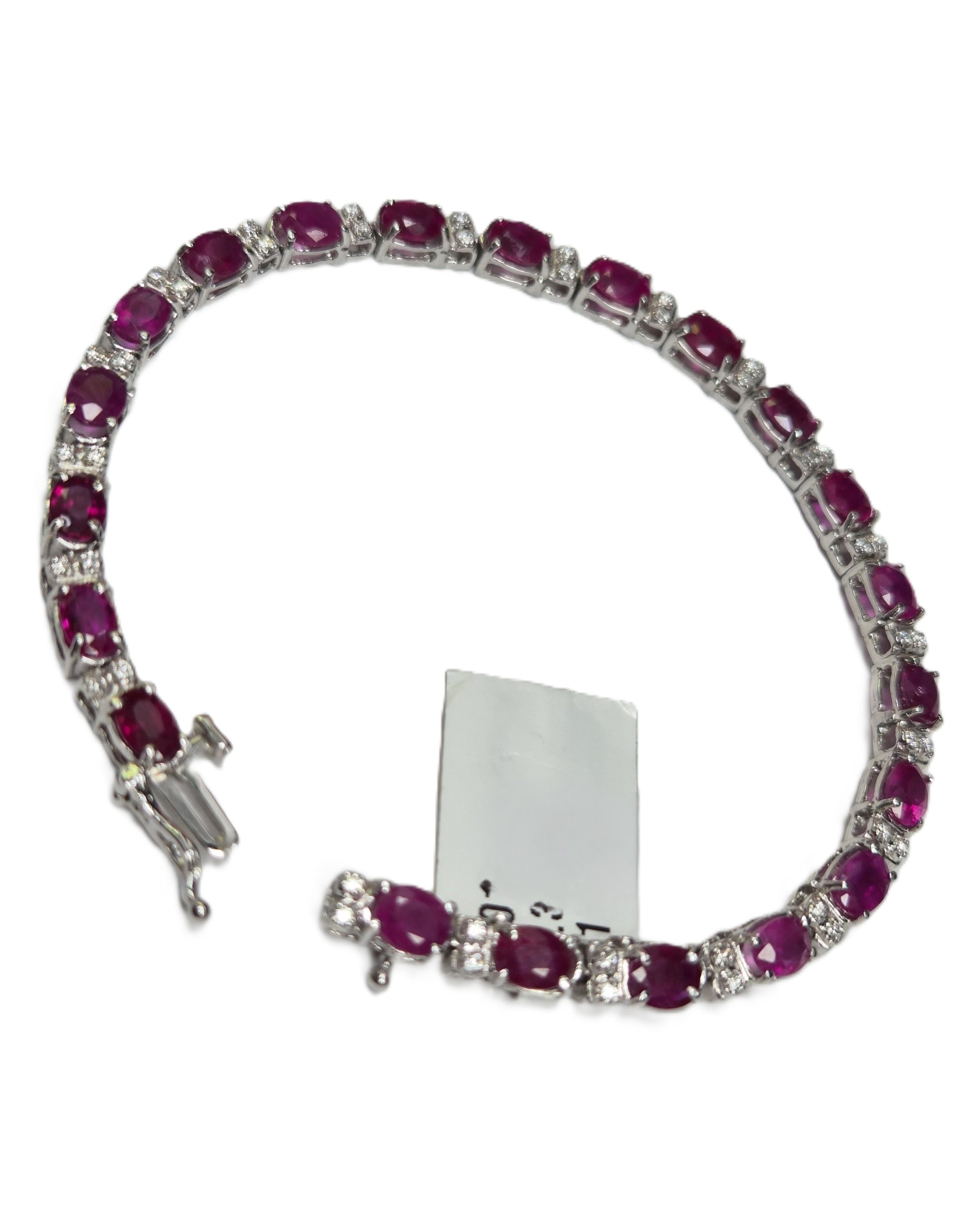 Valentines Day! 14k W/Gold Tennis Bracelet with 10.3ct Red Rubies and Diamonds