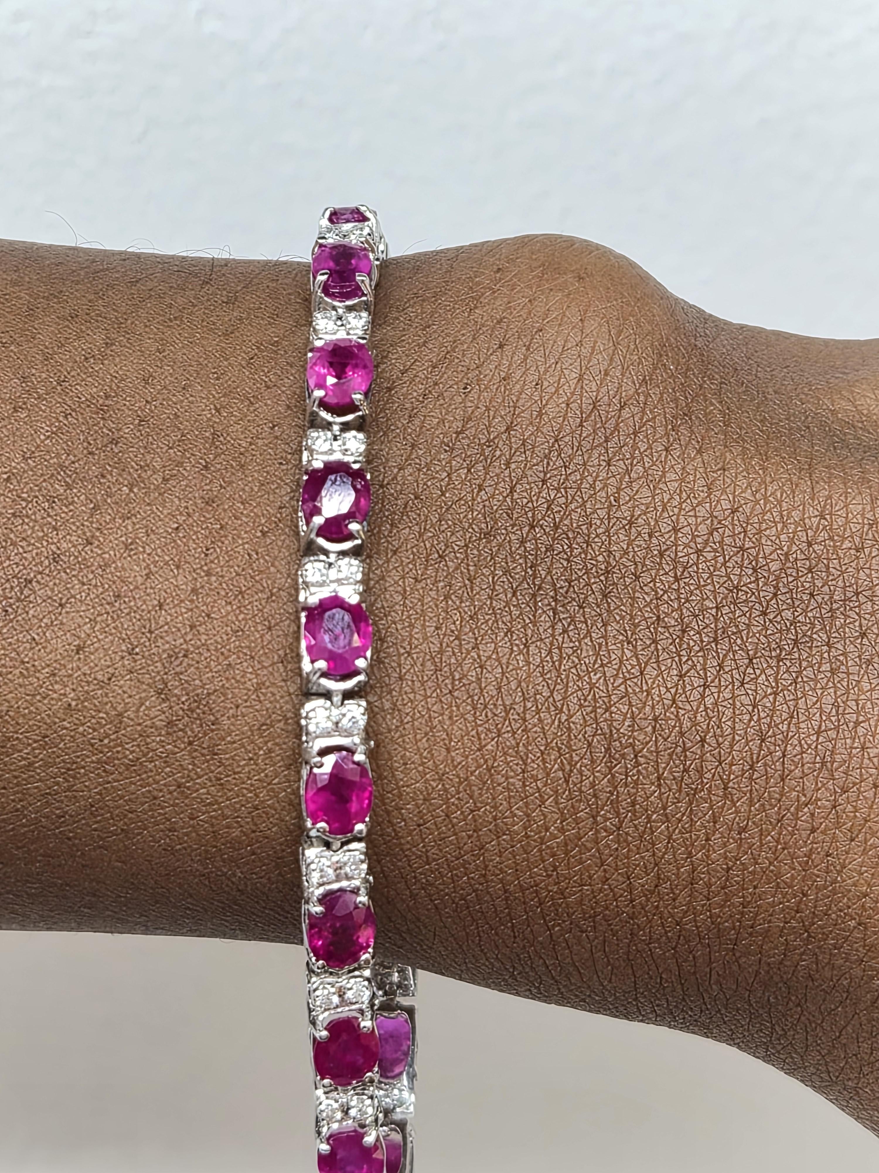 Valentines Day! 14k W/Gold Tennis Bracelet with 10.3ct Red Rubies and Diamonds