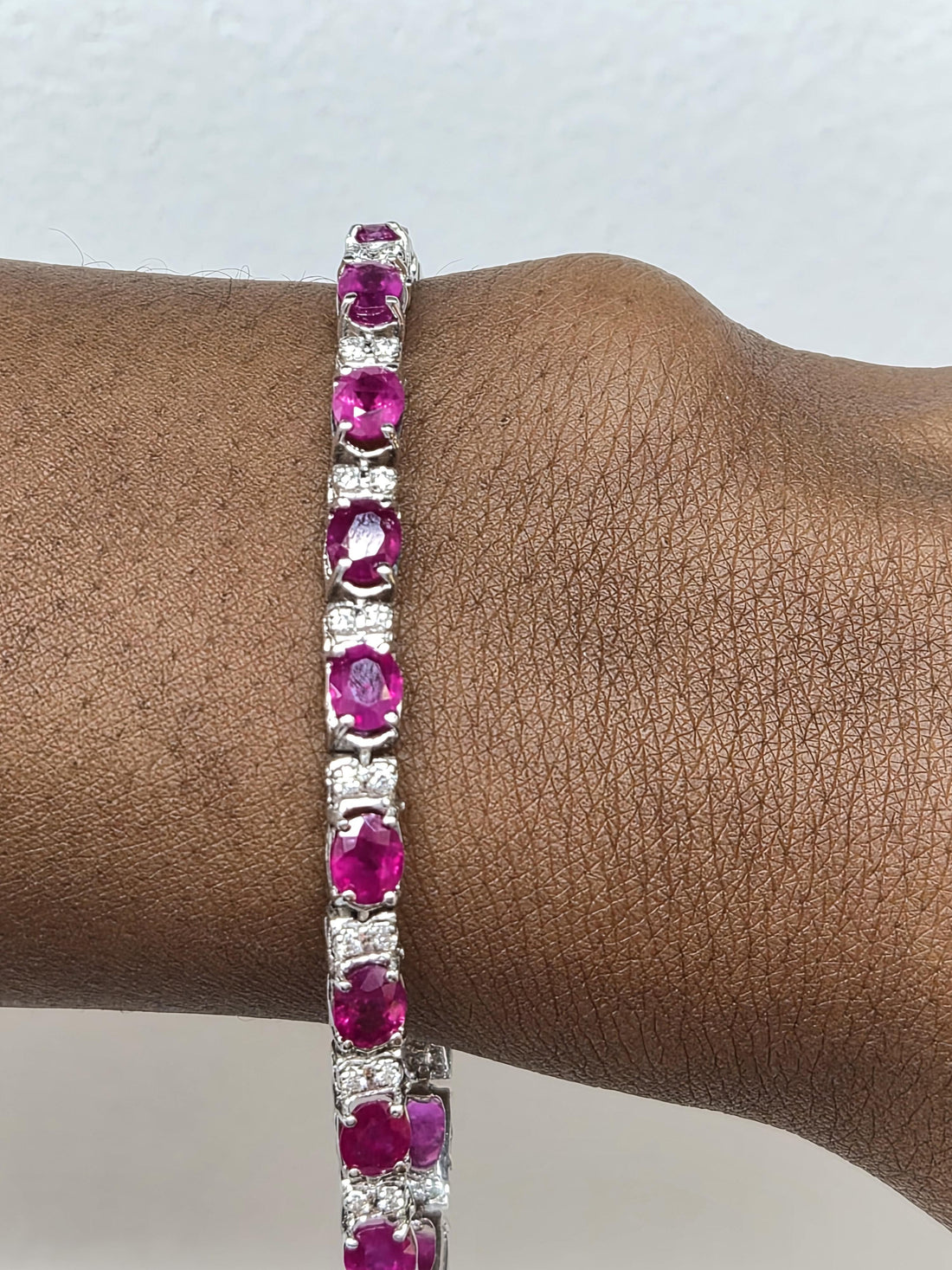 Valentines Day! 14k W/Gold Tennis Bracelet with 10.3ct Red Rubies and Diamonds