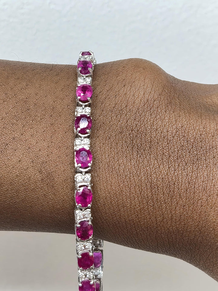 Valentines Day! 14k W/Gold Tennis Bracelet with 10.3ct Red Rubies and Diamonds