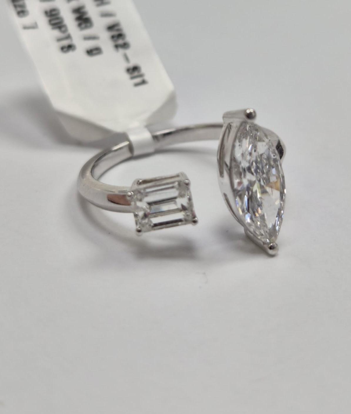 His and Hers 14K White Gold Ring with Marquise & Emerald-Cut Diamonds Size 7