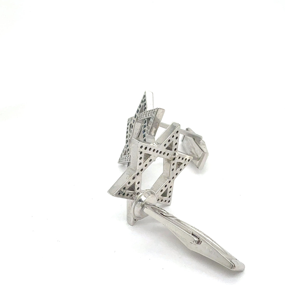 14k Gold 0.55ct Lab-Grown Diamond & Sapphire Magen David Cufflinks