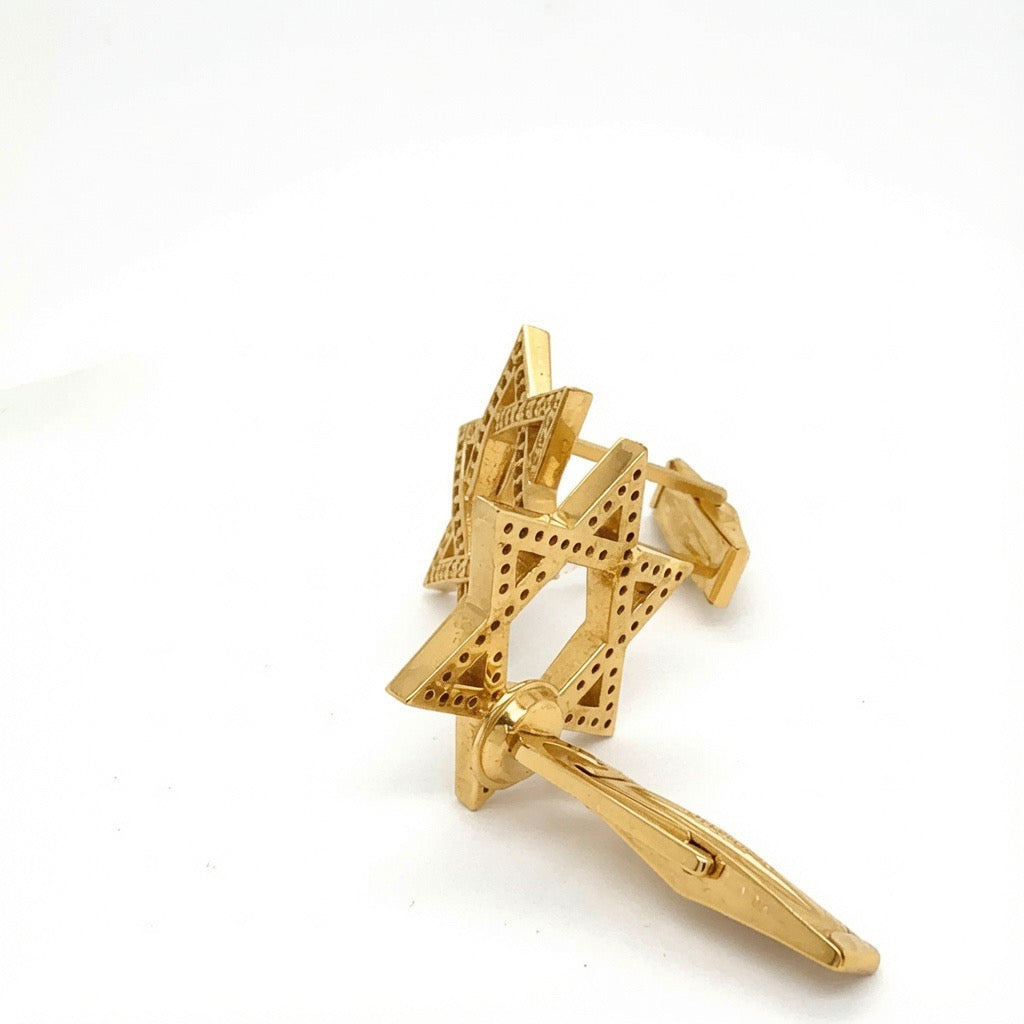 14k Gold 0.55ct Lab-Grown Diamond & Sapphire Magen David Cufflinks