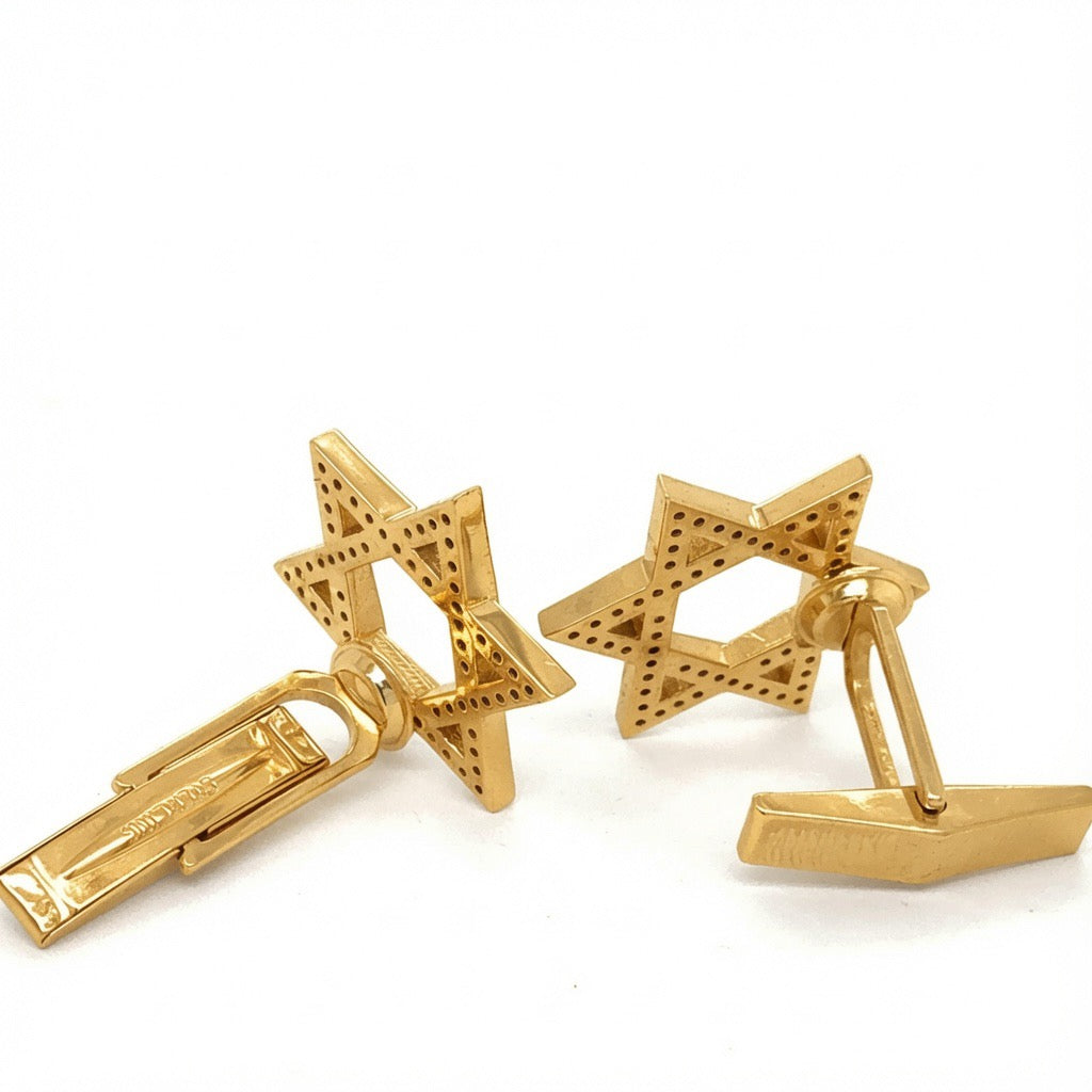 14k Gold 0.55ct Lab-Grown Diamond & Sapphire Magen David Cufflinks