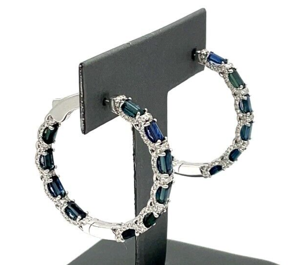 1.18 ct Hudson Sapphire and Natural Diamond Hoop Earrings