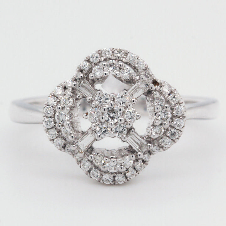 Round Diamonds and Baguettes Rose Ring 0.37 TCW 18k White Gold