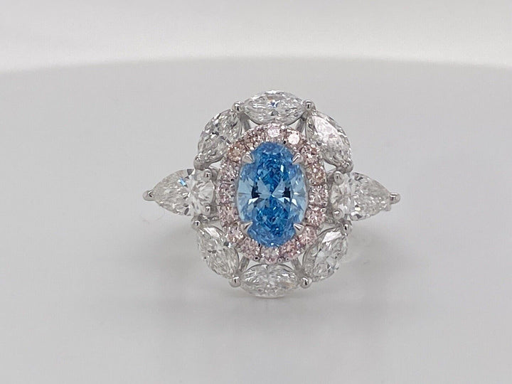 Blue And Pink Diamond Designer Ring 3.10 TCW 14K White Gold Lab Grown