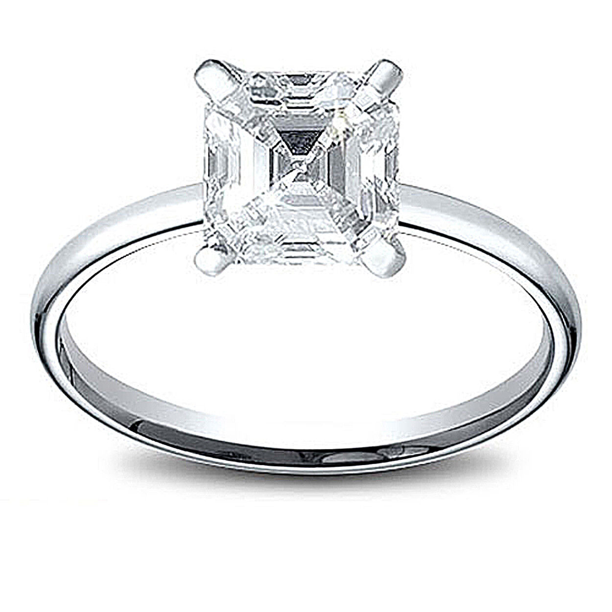 14K Gold 0.96 ct Asscher Cut Diamond Solitaire Engagement Ring J VS2